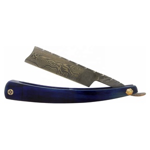 Cuchilla de acero de Damasco hecha a mano, maquinilla de afeitar recta para hombre con alfiler de mosaico único y mango de madera Pakka - Product Image 1
