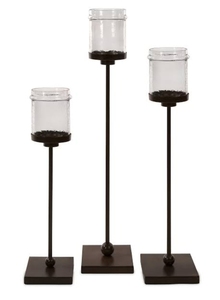Bougeoir pilier moderne bougeoir en métal fini enduit de poudre noire avec votive en verre à des prix abordables - Product Image 4