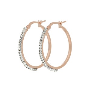 Boucles d'oreilles rondes DelPia avec cristaux blancs, tube externe 10 % or 18 carats sur tube en argent sterling 925, intérieur rose, 30 mm - Product Image 1