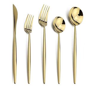 Juego de cubiertos de lujo de 5 piezas de acero inoxidable con mango dorado, ideal para eventos gastronómicos de alta gama, hoteles, restaurantes y como juego de regalo. - Product Image 6