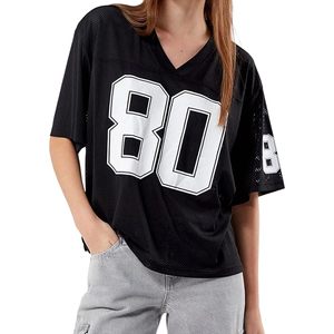 Ropa de calle de malla de media manga con cuello en V personalizada, camisetas gráficas sueltas, camisetas de gran tamaño, camiseta de baloncesto OEM transpirable sólida - Product Image 3