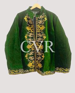 เสื้อโค้ทกำมะหยี่สีเขียวปักลาย ปกคอพับ แขนยาว สไตล์วินเทจ สำหรับผู้ใหญ่ ใส่ได้ในฤดูใบไม้ร่วง - Product Image 3