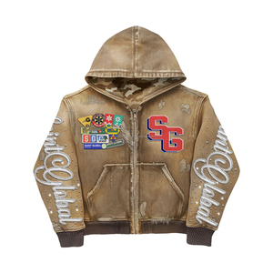 Chándal Deportivo Holgado para Hombre, Estilo Urbano, Lavado Ácido, con Pedrería, Impresión Serigrafiada Desgastada de Alta Calidad, Personalizado 2026 - Product Image 4
