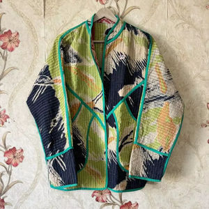 Handmade Reversible <b>Quilted</b> <b>Jacket</b> Unisex Indian Vintage Short Kantha Floral <b>Pattern</b> Winter Coat Hand Stitched - Product Image 1