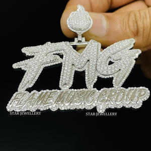 Colgante de Letra con Incrustaciones de Diamantes Cultivados en Laboratorio, Chapado en Oro de 10K, Estilo Hip Hop Unisex, Chapado en Rodio, Corte Brillante Redondo - Product Image 3