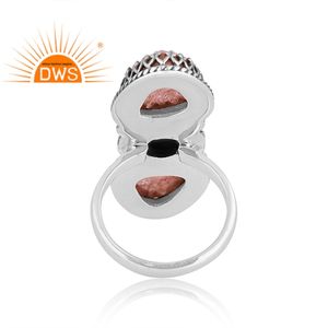 แหวนควอตซ์อัญมณีสเตอริควอตซ์ทับทิมธรรมชาติทำจากเงินสเตอร์ลิงออกซิไดซ์ - Product Image 4