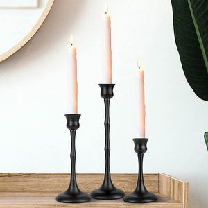 Latest 3-Piece Tabletop Centerpiece Decoration <b>Black</b> Coated Metal <b>Candle</b> Holder Stand Set Multi-Purpose Use Glass Material - Product Image 6