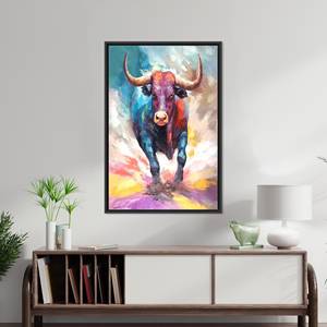 งานศิลปะบนผ้าใบพิมพ์ลายสวยงาม: ลายวัวหลากสีสันสำหรับตกแต่ง กรอบสีดำ - Product Image 1