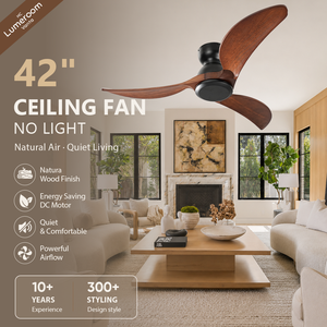42 Inch Flush Mount Wood Blade <b>Ceiling</b> <b>Fan</b> Without Light 3 Blade Mid Century Modern Quiet DC Motor <b>Remote</b> <b>Control</b> for Home - Product Image 1