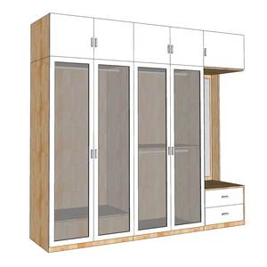 Système de garde-robe au design minimaliste 240x55x220cm avec portes vitrées en bois d'hévéa, autoportant, pliable, idéal pour appartement - TQA68048 - Product Image 3