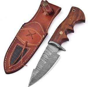 Couteau de chasse à lame fixe en acier de Damas avec étui en cuir, OEM pris en charge, couteau de camping de haute qualité - Product Image 3