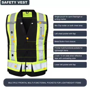 Cheap Price ANSI Class 2 High Visibility Safety <b>Vest</b> | <b>Black</b> & Bright Color Reflective Traffic Waistcoat for Construction Work - Product Image 4