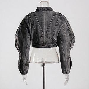 Chaquetas cortas personalizadas para mujer, vaqueros de manga larga, vaqueros, cortavientos, técnicas de lavado con botones, tops vaqueros para mujer - Product Image 2