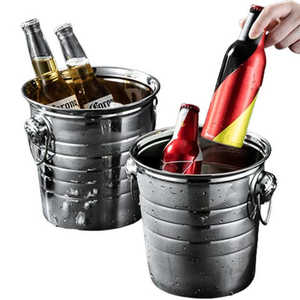 Enfriador de Vino Redondo Brillante Personalizado con Acabado Plateado para Champán, Cubitera Metálica para Decoración de Fiestas y Bares, para Bebidas - Product Image 1