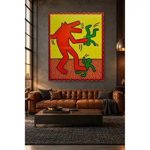Fida Keith Haring - Figurine tête de loup et hommes verts - Impression sur toile - Product Image 4