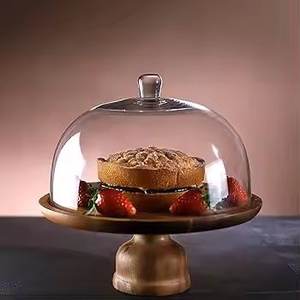 Soporte de pastel de madera moderno de la mejor forma con cúpula de vidrio Color nogal para cocina y mesa Soporte de pastel de propósito decorativo - Product Image 4