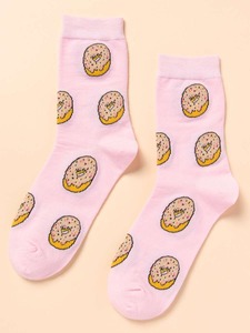 Personalizado divertido Donut Macaron tejido de algodón de bambú Crew calcetines lindo Funky mujeres puño/cuerpo al por mayor cajas de embalaje personalizadas - Product Image 3