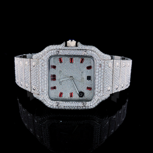 Montre pour homme en acier inoxydable plaqué or blanc de qualité supérieure, style sportif carré, simple, avec diamants en moissanite VVS, quartz, style hip-hop romain - Product Image 1