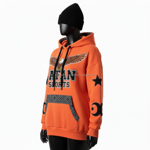 Sudadera con capucha de poliéster de algodón GSM de alta calidad para mujer, forro polar interior naranja, bordado de águila personalizado, moda deportiva, sudaderas básicas para mujer - Product Image 4