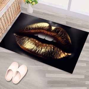 Alfombra con Estampado de Labios Dorados - Alfombra Dorada para Centro de Belleza, Decoración Moderna para el Hogar, Alfombra Delgada No Tejida - Product Image 1
