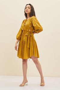 100% Polyester Women Clothing Dress Summer Vintage O-neck Slim Full Sleeves Tie <b>String</b> Neck Hem Lace Causal Short Dresses - Product Image 2