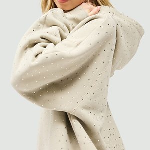 เสื้อฮู้ดผู้หญิงสไตล์วินเทจลำลอง ตกแต่งด้วยคริสตัลแบบสั่งทำขายส่ง เหมาะสำหรับใส่เที่ยวกลางแจ้ง แฟชั่นไฮสตรีท คอฮู้ด สำหรับฤดูหนาว - Product Image 4