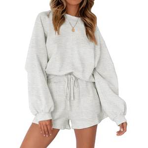 Pajama Sets for <b>Women</b> Two Piece Outfits <b>Long</b> Sleeve Sweatshirts Lounge Sets Casual Tops and <b>Shorts</b> Fall Outfits - Product Image 6