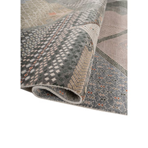 Tapis noués à la main en laine et soie de bambou à motifs géométriques Manchaha, rose et violet, pour usage domestique - Les-2954 - Product Image 2