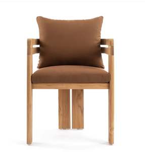 เก้าอี้รับประทานอาหารที่มีแขนไม้สักกลางแจ้งทันสมัยสีธรรมชาติพร้อมผ้ากันน้ำสำหรับรับประทานอาหารที่บ้านและโรงแรม - Product Image 1