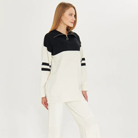 Conjunto de dos piezas de gran tamaño con cremallera a rayas de punto para mujer de alta calidad, ropa informal, ropa de oficina, conjunto de pantalones y suéter