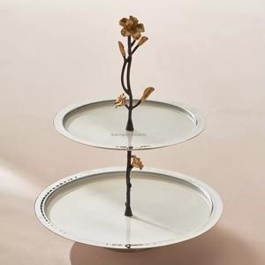 Support de gâteau décoratif antique en métal à 2 niveaux de forme ronde avec conception de branches pour présentoir de fête d'événement d'anniversaire - Product Image 6