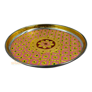 Meenakari Stainless Steel Silver-Plated Pooja Thali Tableware Welding Modern Design for Home Wedding Decoration Gifting - Product Image 5
