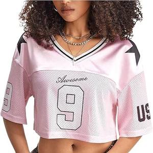 Camiseta de fútbol americano con estampado personalizado de talla grande para mujer, Camiseta corta transpirable de verano de manga corta, uniforme de sublimación OEM - Product Image 5