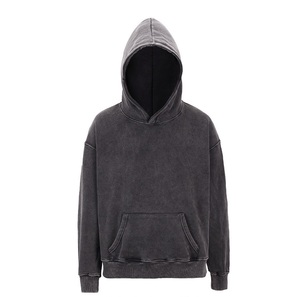 Sweat à capuche noir lavé à l'acide personnalisé de haute qualité pour hommes Style pull uni coton doux Streetwear Vintage Look lavé sweats à capuche vente - Product Image 1