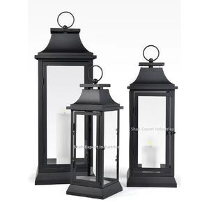 Linterna de vela de Metal y vidrio con revestimiento negro para iluminación de hogar y jardín, suelo decorativo y linternas colgantes - Product Image 3