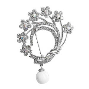 Kriaa 1500231 Floral Pattern Wedding Party <b>Brooch</b> White Austrian Zircon Rhinestone Saree Pin Gold Silver Plated <b>Fine</b> <b>Brooches</b> - Product Image 1