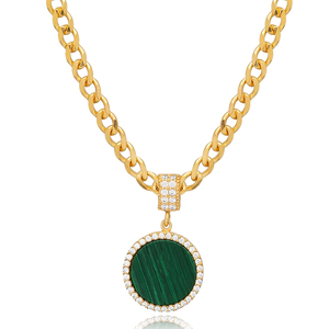 Nouvelle tendance forme ronde Malachite CZ pierre collier à breloques turc en gros 925 bijoux en argent Sterling - Product Image 4