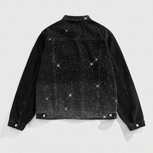 Offre Spéciale Hommes Vintage Denim Lavé Vestes Personnalisé Manteaux D'hiver Mode Strass Diamant Industrie Lourde Lâche Denim - Product Image 3