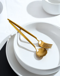 Juego de cubiertos de cabeza redonda con acabado dorado y mango largo, cubiertos elegantes para comedor moderno, boda, fiesta, cocina, servicio esencial - Product Image 2