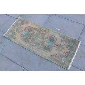 Vintage Turkish Rug, 1.3x3.3 ft Rug, <b>Brown</b> Camouflage <b>Wool</b> Rug - Product Image 2
