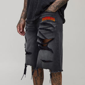 OEM/ODM Custom Embriordery Logo High Quality Light Stone Faded Jorts For <b>Men</b> PremiuM QUality <b>Long</b> Length Denim <b>Shorts</b> For <b>Men</b> - Product Image 1