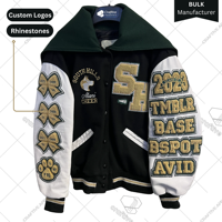Veste universitaire en laine tissée ornée de strass et de lettres, personnalisable, respirante, pour l'automne – Vente en gros