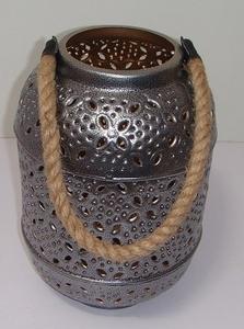 Farol Metálico Marroquí Vintage con Asa de Cuerda, Portavelas de Hierro con Patina Verdigris Antigua para Jardín o Boda - Product Image 5