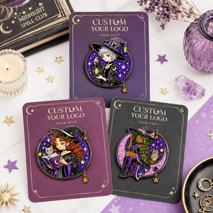 Set de Broches de Metal Circulares Personalizados Estilo Anime, Diseño de Bruja, Temática de Hadas de Halloween, Aleación de Zinc con Baño de Níquel Negro - Product Image 2
