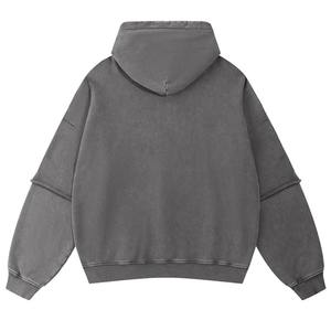 Vente en gros de sweats à capuche en tissu French Terry 100% coton 370G avec logo personnalisé, effet délavé, pour l'automne et l'hiver - Product Image 4