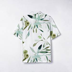 Camisa de Manga Corta con Cuello Tipo Chaleco TST 8144, Color Verde Oliva, Tela de Seda Diagonal - Product Image 4