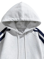 Sweat-shirt à capuche pour homme, hiver, color block, manches contrastées, bleu marine, avec poche, coupe classique, décontracté, manches longues, style français
