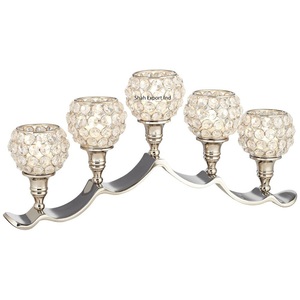 Candélabre de table de mariage en cristal de luxe à cinq tasses avec tige de boules d'argent pour les décorations d'événement d'événement - Product Image 6