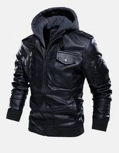 Veste d'hiver en cuir véritable pour hommes femmes avec capuche en fausse fourrure, doublure en coton coupe-vent et respirante, tissu en toile durable - Product Image 3