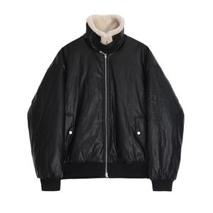 เสื้อแจ็กเก็ตบอมเบอร์ผู้ชาย OEM เสื้อแจ็คเก็ตหนังวัวปกมีซิปโอเวอร์ไซส์กันน้ำลายพรางวินเทจธรรมดา - Product Image 1